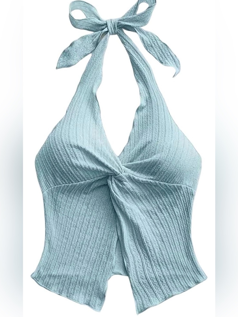 NWT Light Blue Ribbed Halter Tie-Front Top